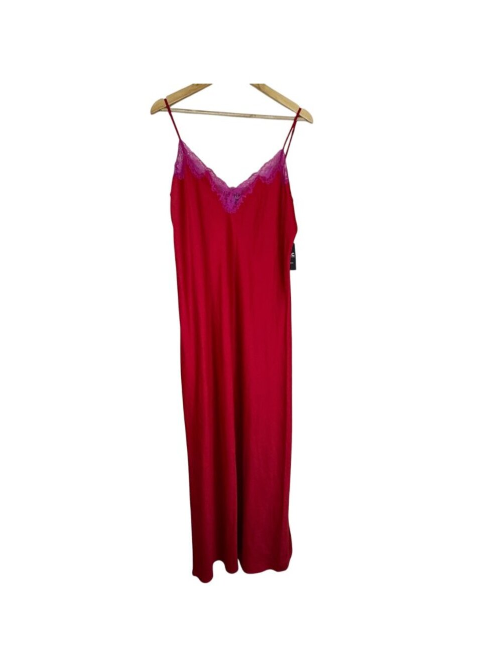 INC NEW Satin Nightgown Red Lrg Maxi Pink Lace Valentine's Day Christmas Nightie